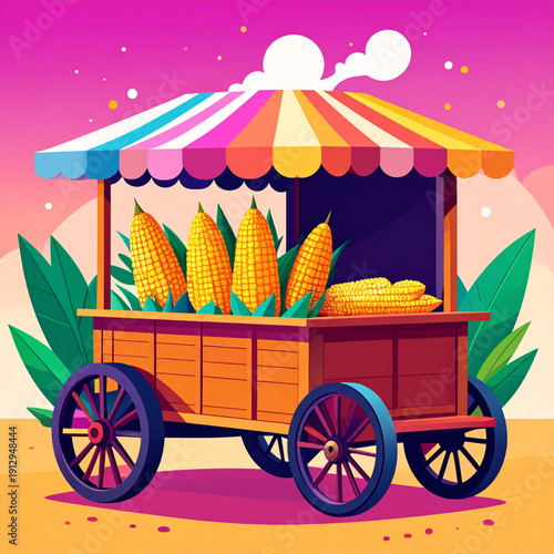 Cart with corn on the cob.