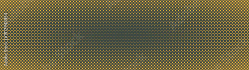 Big dots grid halftone patterned elliptical texture ultra wide 32:9 aspect ratio vector yellow green abstract background. Half tone textured panoramic ultrawide format retro styled graphic abstraction