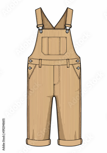 Corduroy overalls technical fashion sketch drawing vector template