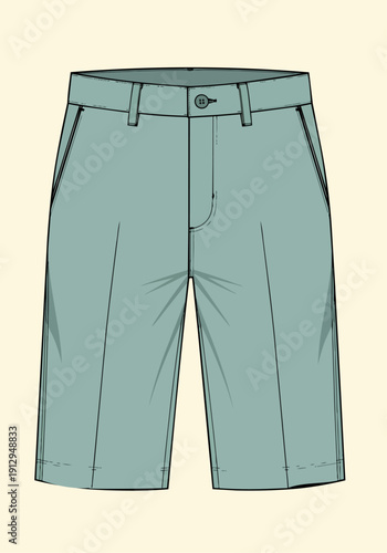 Fashion illustration technical flat drawing Bermuda shorts vector template