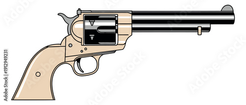 Simple line art illustration of a revolver depicting a classic firearm for western themes