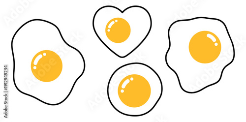 Minimalist line art fried egg set featuring various shapes like a heart, round, and organic forms for breakfast and food designs