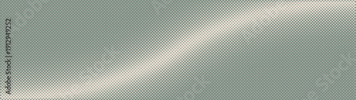 Inverted dots halftone retro styled graphic pattern s shaped structure ultra wide 32:9 aspect ratio vintage green vector abstract background. Half tone panoramic format overlay texture design element