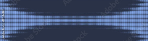 Dash grid halftone pattern rounded border ultra wide 32:9 aspect ratio deep blue vector conceptual abstract background. Dashed structure half tone ultrawide format futuristic technology design element