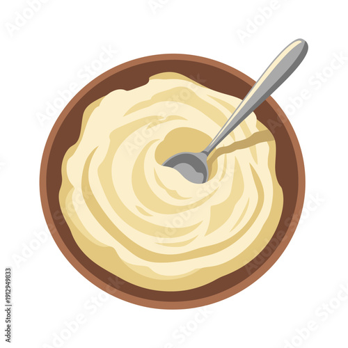 Creamy Yellow Substance in Bowl with Spoon, Top View
