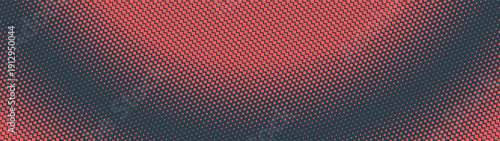 Squares zig zag grid halftone pattern smooth rounded semi circle structure ultra wide 32:9 aspect ratio vector red black abstract background. Half tone texture ultrawide retro futuristic backdrop