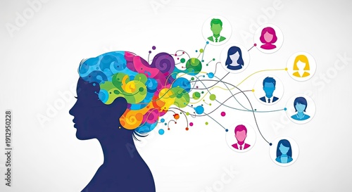 Wallpaper Mural A vibrant illustration of human brain with people connections. Torontodigital.ca