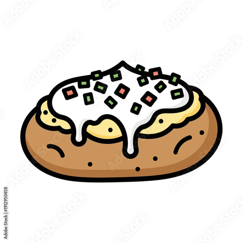 Cartoon Baked Potato with Sour Cream and Chives Icon