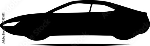 Simple Vector Silhouette of a Modern Hatchback Car in Black and White