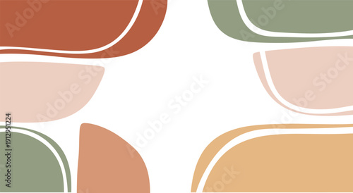 Abstract background illustration—earthy shapes in terracotta, olive, mustard, and peach for modern minimalist design visuals