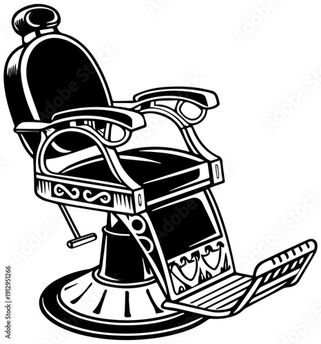 Vintage Classic Barber Shop Chair Woodcut Style Vector Illustration