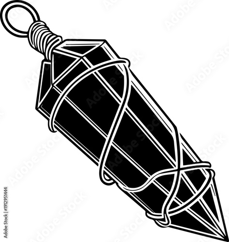 Monochrome Vector Crystal Pendant Gemstone Outline Wrapped in Cord