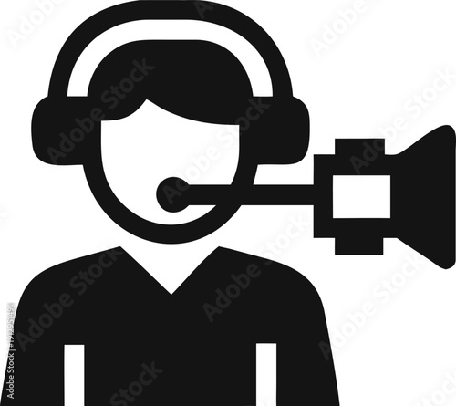 Broadcasting professional with headset and megaphone symbol communicating important announcements and reaching wide audiences
