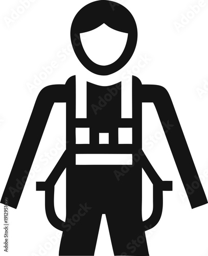 Silhouette of a person wearing a protective safety harness for high altitude work