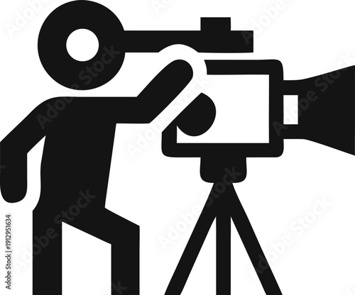 Key cinematographer expertly operates a film camera setup on a stable tripod