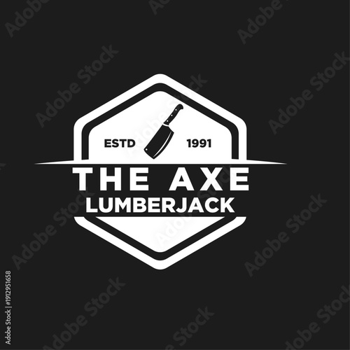 Vintage Lumberjack Brand Logo with Stylized Cleaver Icon and 'The Axe' Text, Established 1991