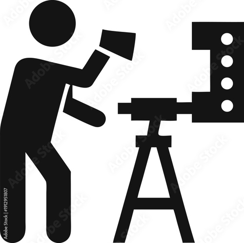 Studio Director Guiding a Production Shoot with Professional Camera and Integrated Lights