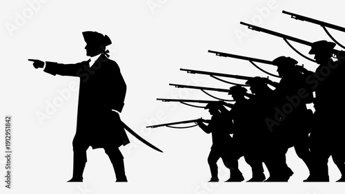 Silhouette of Military Commander Leading Troops.
