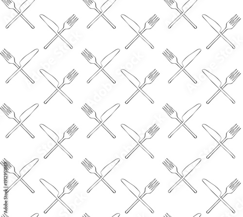 sketch doodle cutlery isolated on white background knife, fork Cafe closeup seamless pattern. hand drawn illustration. Vector graphic line ink black white art. For logo, web, package, sticker.