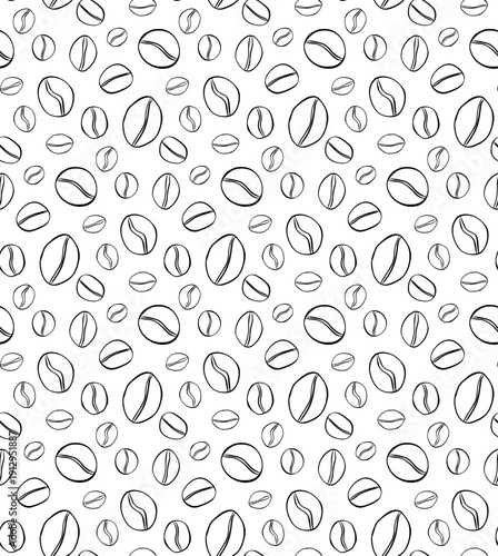 Coffee beans Cafe closeup seamless pattern. hand drawn illustration. Vector graphic line ink black white art. For poster, invitation, backdrop, ad, sale promotion, print for t-shirt