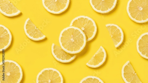Fresh Lemon Slices on Vibrant Yellow Surface