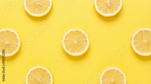 Sliced Lemon on Bright Yellow Background, Minimal Flat Lay