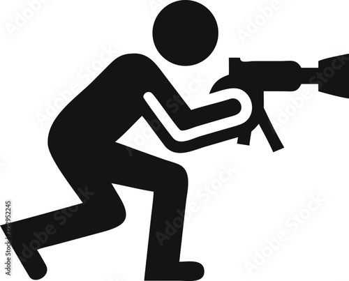 Crouching Photographer Capturing Dynamic Scenes with a Professional Camera on a Tripod