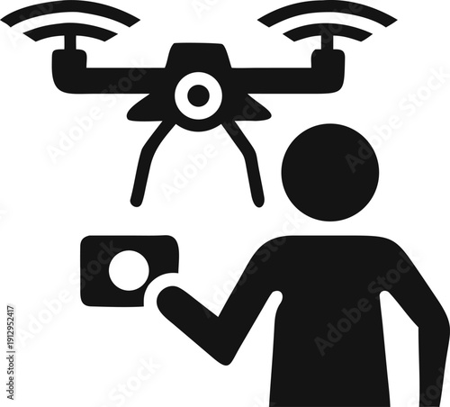 Person operating a modern drone with a remote controller for aerial surveillance and visual content
