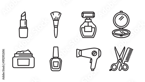 Beauty and Hairdressing Icons: Makeup, Perfume, Tools, and Products