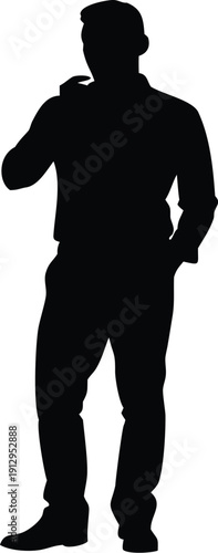Silhouette of a man in a suit hands casually in pockets