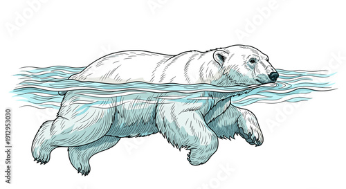 Polar bear swimming in Arctic water wildlife illustration