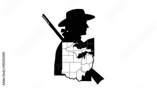 Hunter Silhouette with Rifle and Map.