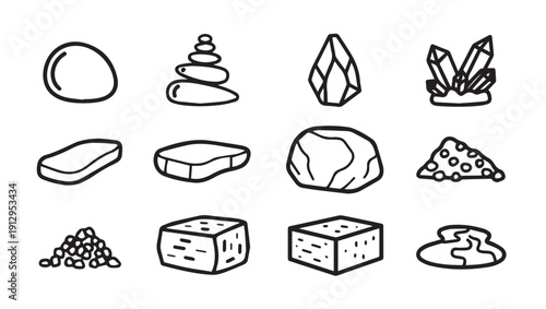 Collection of Hand Drawn Rock and Crystal Icons