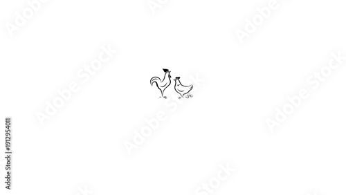 Cute cartoon rooster and hen standing together