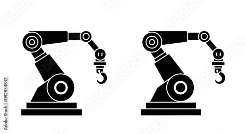 Modern industrial robotic arms, precision automation, black and white illustration Vector