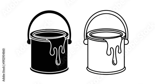 Two paint buckets with spilled paint, simple line art, vector illustration Vector
