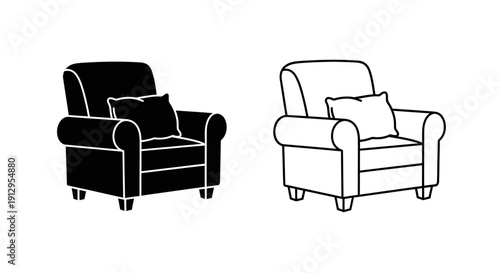 Two armchairs, one black and one white, isolated on white background Vector