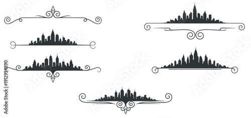 Decorative dividers with skyline silhouettes for design and layout