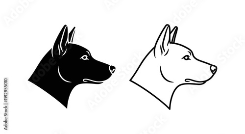 Black and white dog silhouette vector art, dog head profile illustration, pet icon design Vector