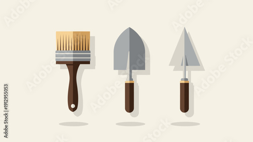 Paintbrush Trowel and Spade Gardening Tools.