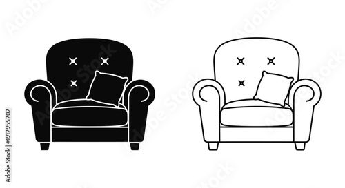 Minimalist armchair designs with pillows for modern living room decor Vector