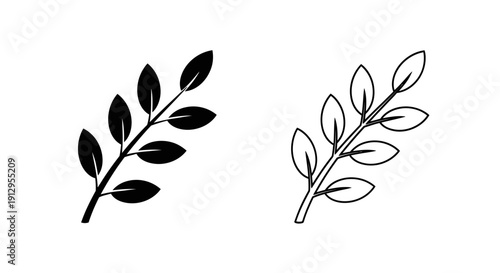Two olive branches with leaves - minimalist illustration Vector