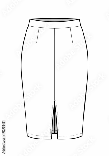 Fashion Technical Drawing Tight Pencil Skirt Illustration Front Slit Vent