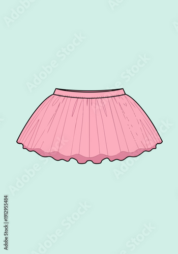 Sweet pink ruffled ballet tutu skirt fashion apparel flat vector illustration