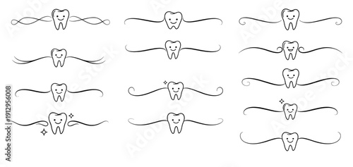 Tooth dividers with whimsical designs and sparkling elements for dental themes