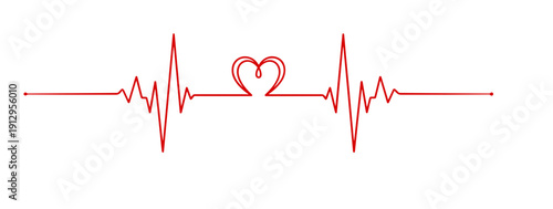 Heart rate line with heart symbol in red on white background