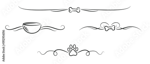 Decorative pet elements with bones, bowl, and paw prints for design