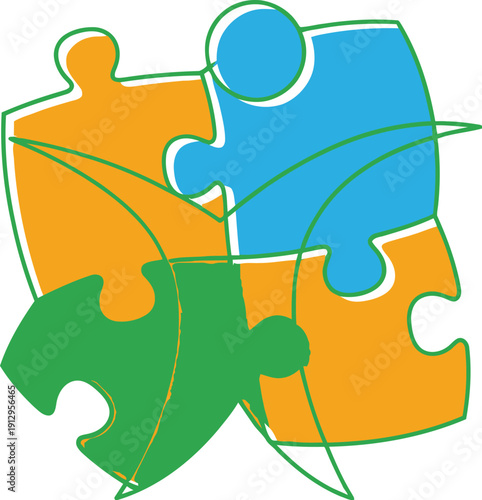 Colorful puzzle pieces connected on white, teamwork and collaboration