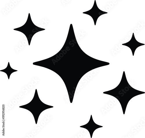 Black Sparkle Star Icons With File Formats Isolated On White Background