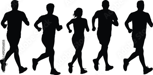 Running people silhouette collection isolated on white background, male and female jogger vector set for fitness design, sport illustration, marathon training bundle
